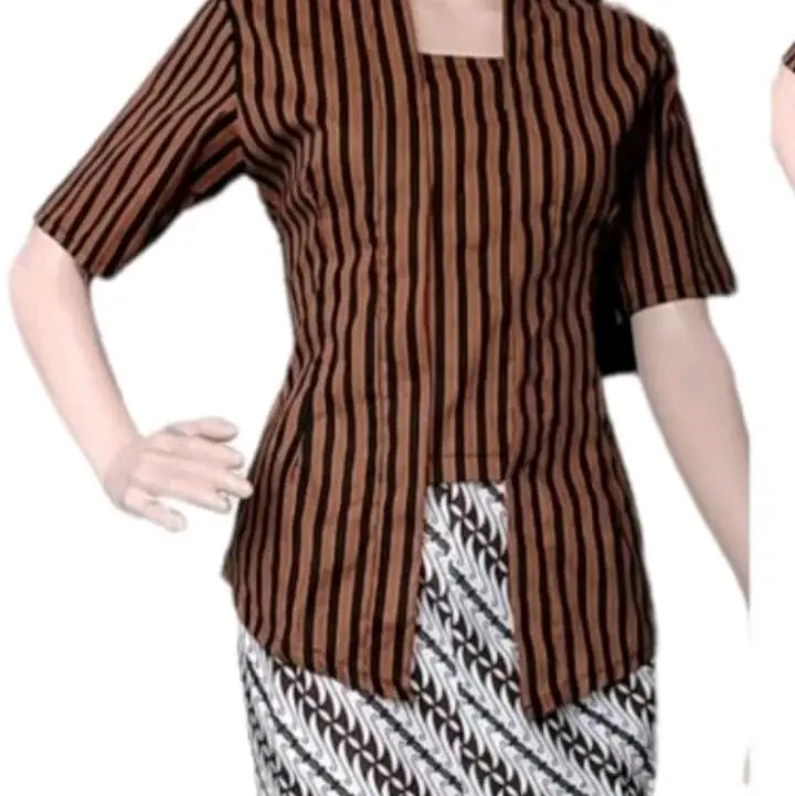 kemeja lurik tenun halus lengan pendek Hem Atasan Pria Dewasa Hitam Salur Formal Katun halus 7