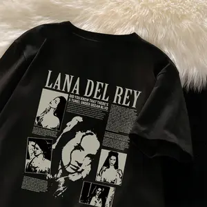 Rossie Kaos Oversize Wanita Lengan Pendek | Americana Retro Newspaper-Style Lana Del Rey Graphic Tee Print l Premium Kaos Cotton Combed 24S | Baju Atasan Wanita T Shirt Unisex | Kaos Kece
