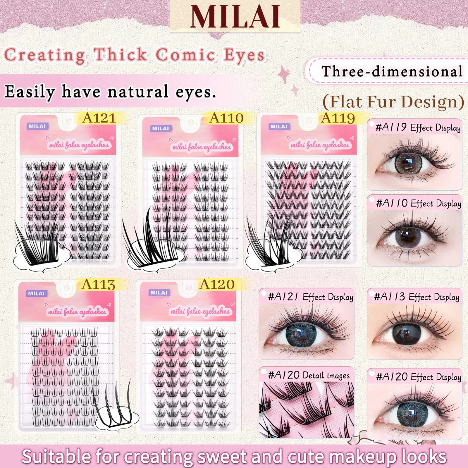 MILAI Bulu Mata Palsu Seri Terbaru - Seri Pink Manis 8mm-14mm Bulumata Nyaman dan Ringan Eyelash