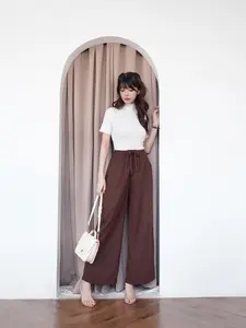 Celana Wanita Kulot Highwaist Panjang Casual Linen Style Simple dan Elegan