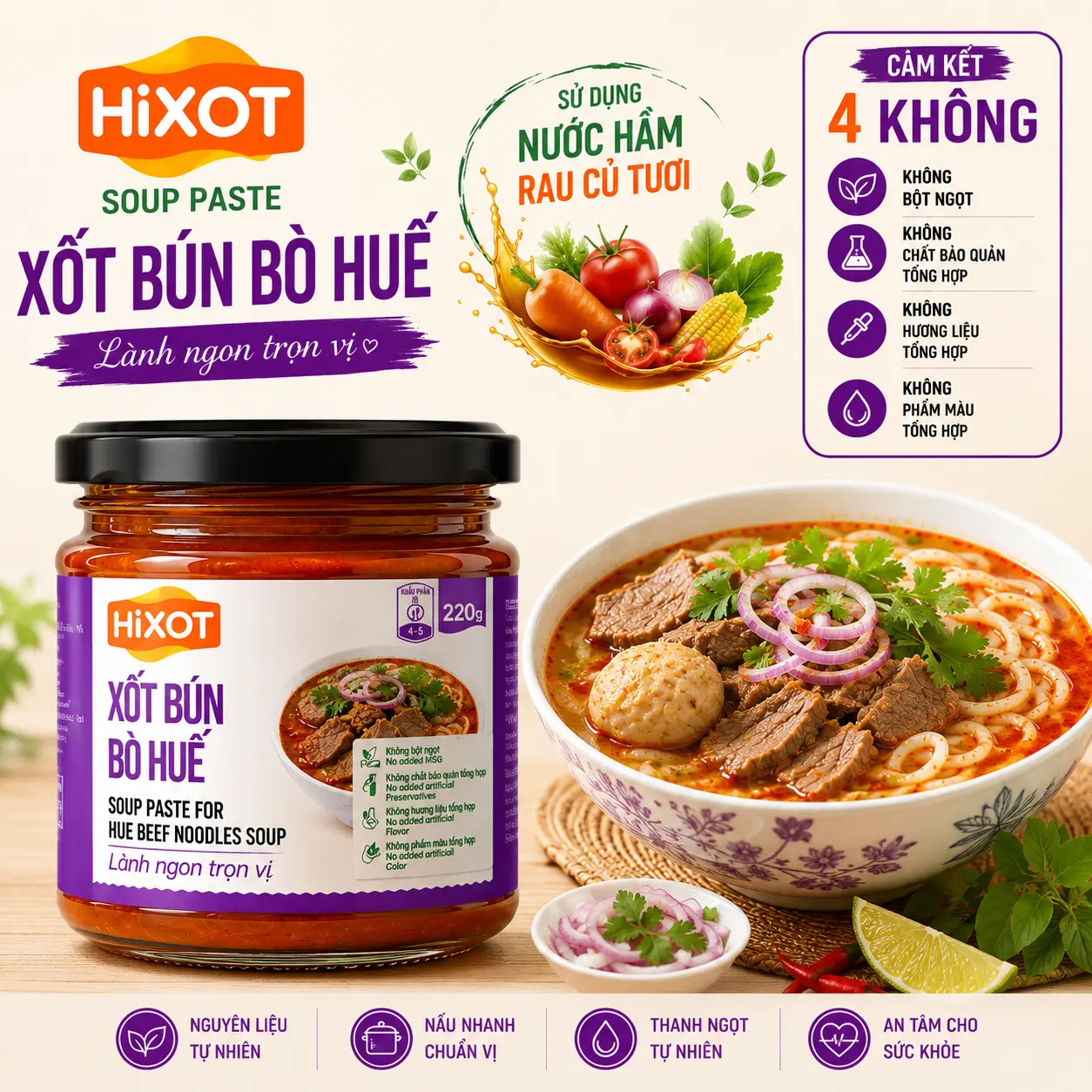 Nước Xốt Bún Bò Huế HiXOT 220gram - Gia Vị Hoàn Chỉnh