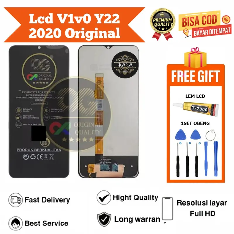 Lcd touchscreen V1VO y22 2020 Original OG SUPER / Lcd V1V0 y22 2020 original OG SUPER Full set obeng dan lem 0