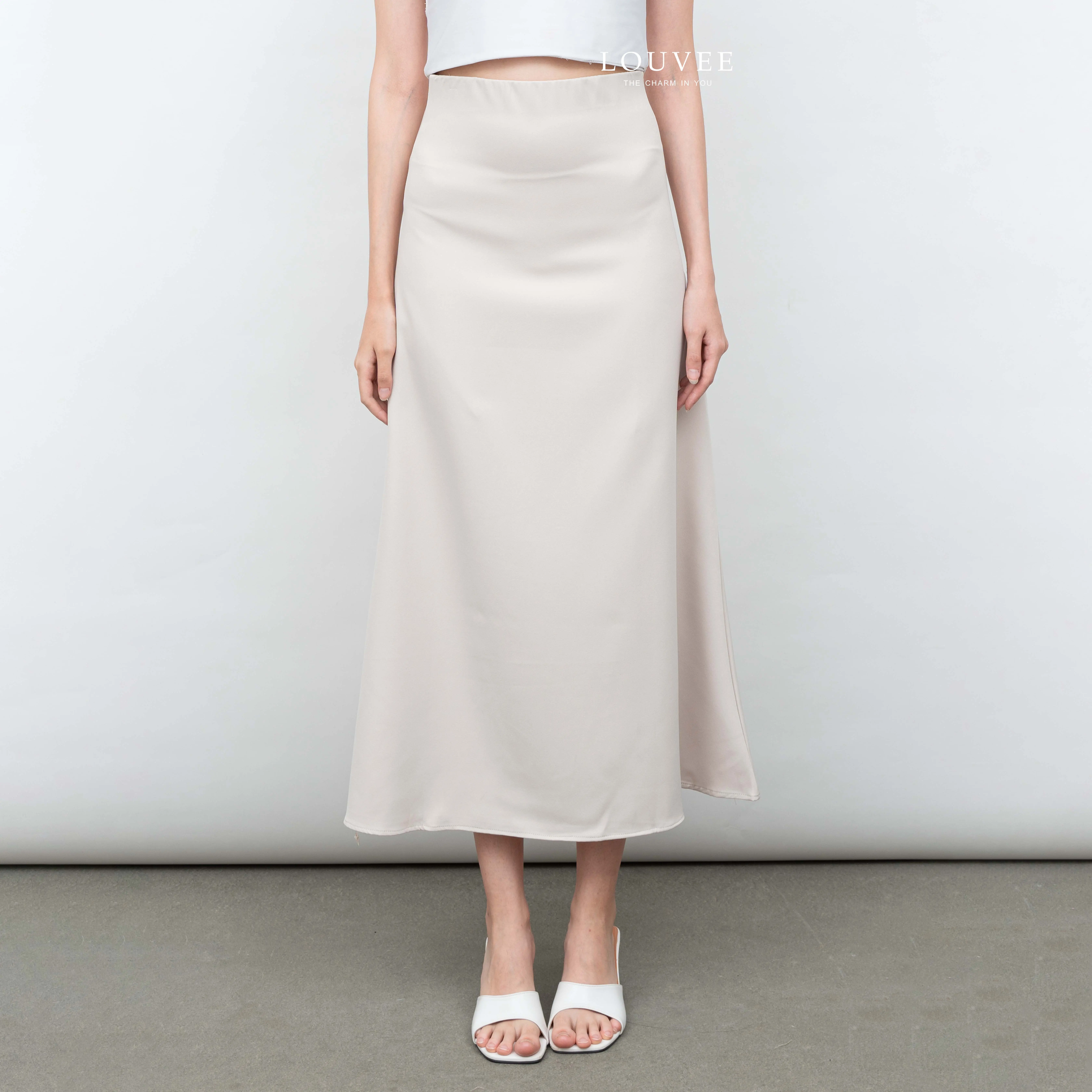 Louvee - Finora Flare Skirt Premium Korean loose Maxi Highwaist Flowy Tebal Anti Kusut