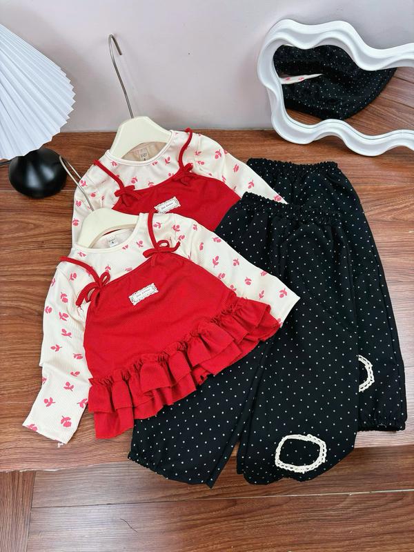  7-18kg Set Thu Đông quần xuông họa tiết Lá Đỏ chất mềm mại cho bé gái 