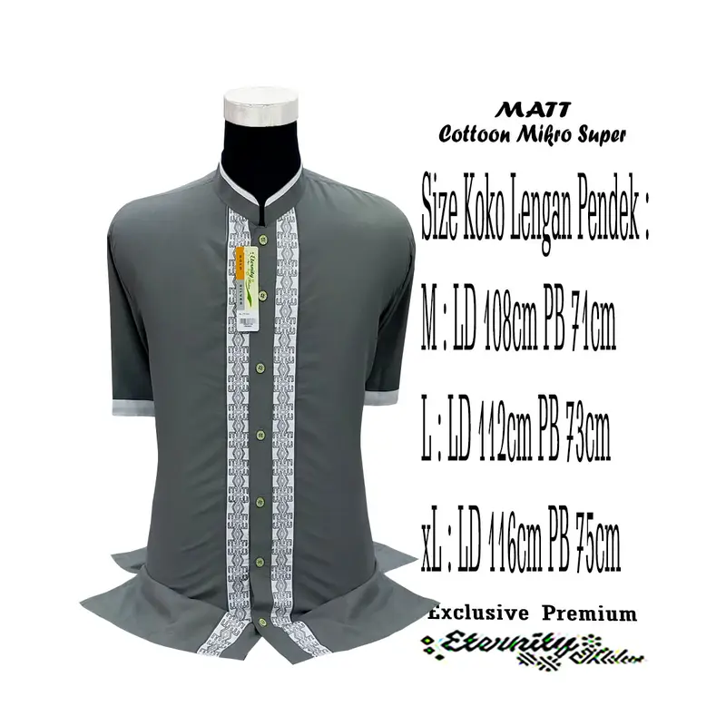 Eternity Moslem Baju Koko Pria Bordir Lengan Pendek Putih Katun Muslim Dewasa Kombinasi Baju Koko 2