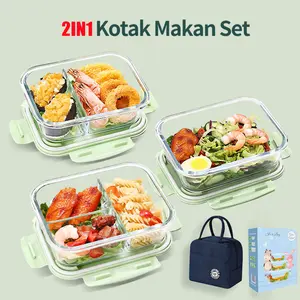 RTL Kotak Makan Siang Kaca Tahan Panas/1040ml Kotak Makan Siang Kaca Microwave/ Lunch Box