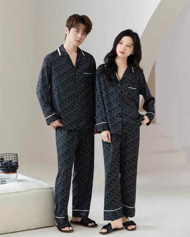  Bộ Ngủ Pijama Nam Nữ Dài Tay  Lụa gấm lụa sước cao cấp mềm mịn và mượt Trắng 