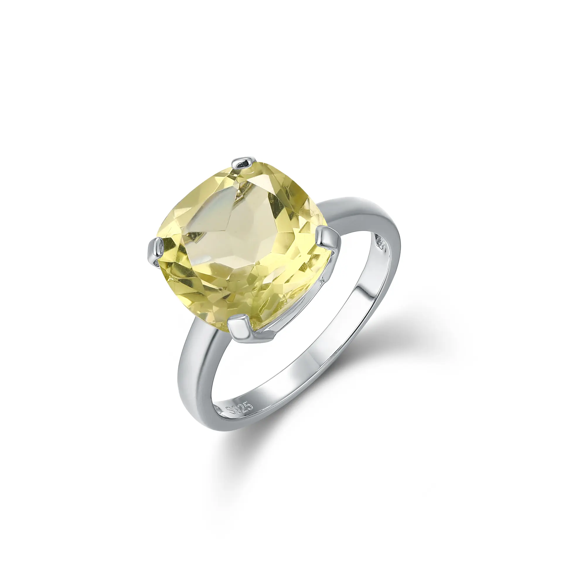 Natual Lemon Citrine Ring 925 Sterling Sliver Square Shape Ring Gemstone Jewelry