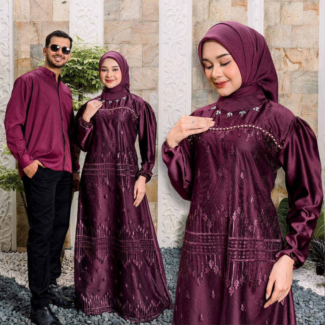 Gamis Manda Dress Luxury Brokat Motif Bahan Silk Premium Original Full Brukat Gaun Lebaran Terbaru 2026