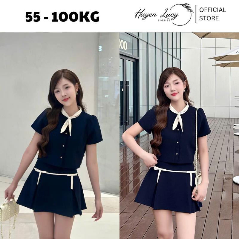 SET VÁY TIỂU THƯ CỔ KHĂN nữ bigsize kiểu dáng dịu dàng xinh xắn hottrend có size tới 100kg Huyền Lucy Bigsize