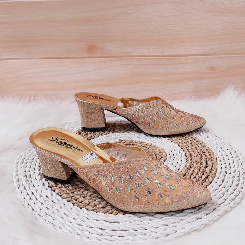 Sandal wanita payet motif inport hak 5 cm .sandal pesta 5