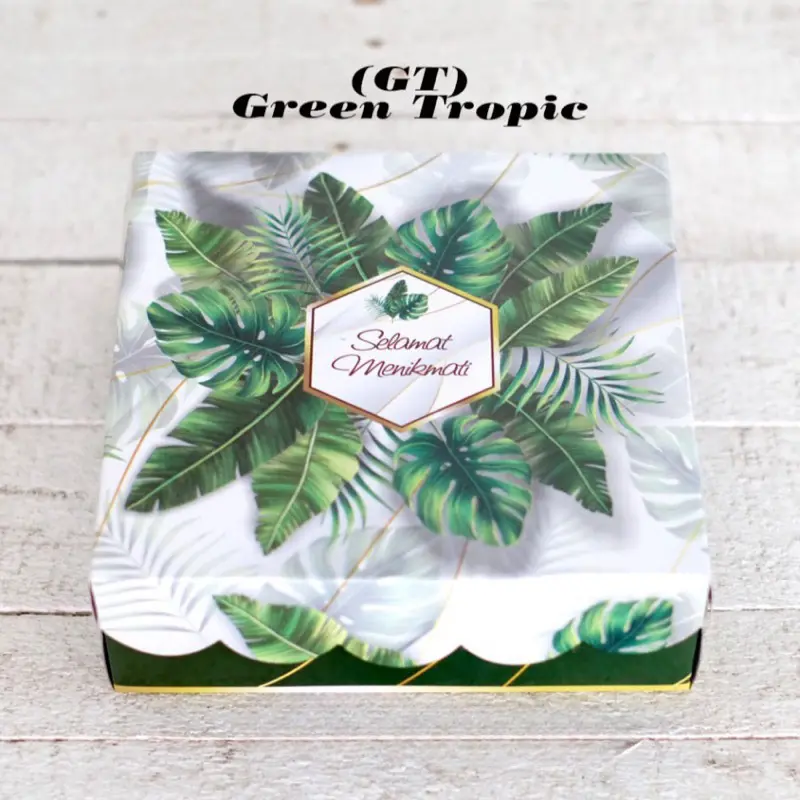Box Nasi Kotak Motif Green Tropical Dus Catering Wadah Roti Kue Makanan Per 10 Pcs 1