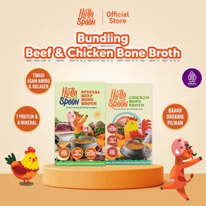 Hello Spoon - Chicken Bone Broth & Beef Bone Broth FREE 1 sachet Anchovy - 600ml - IMMUNE BOOSTER / VITAMIN ANAK , Kaldu Ceker Ayam & Kaldu Tulang Sapi, Alami 100% Non MSG