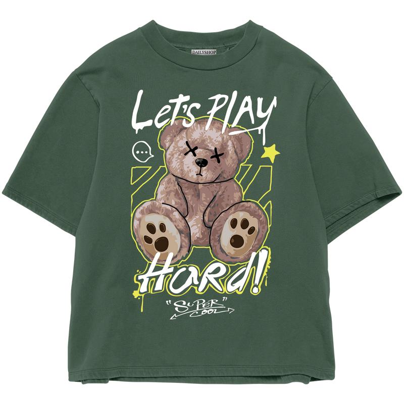 Product Introduction of Kaos Wanita Pria Bahan Katun Teddy Bear Lets Play Beruang Lengan Pendek combed baju T-shirt Dewasa Top atasan Distro Unisex Tebal Merah 44