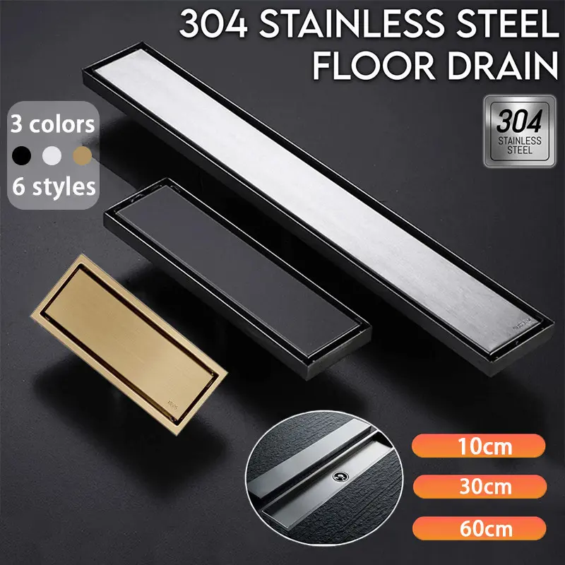 Smart Floor Drain Stainless 304 30CM 60CM Filter Samping Got Tile Insert Anti Banjir dan Serangga Emas Hitam 0