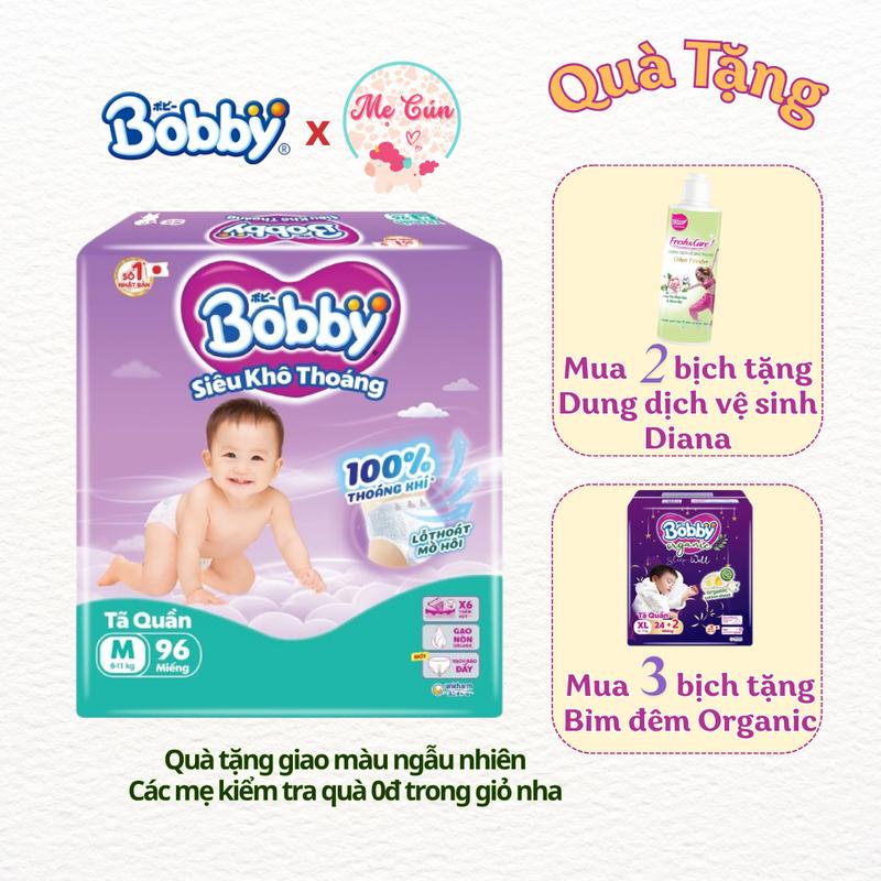 Tã quần Bobby Ultra M96 L88 XL76 XXL70 mẫu mới - Tã quần Siêu khô thoáng cho bé