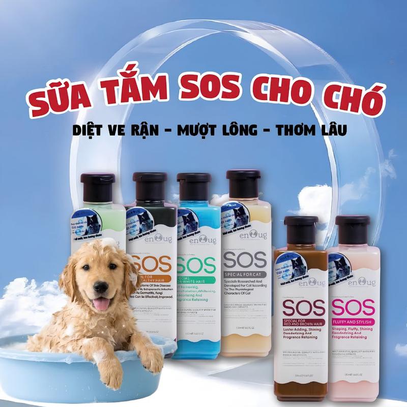Sữa tắm Enoug SOS cho chó, sữa tắm enoug sos chó thơm lâu ngừa ve rận dưỡng…