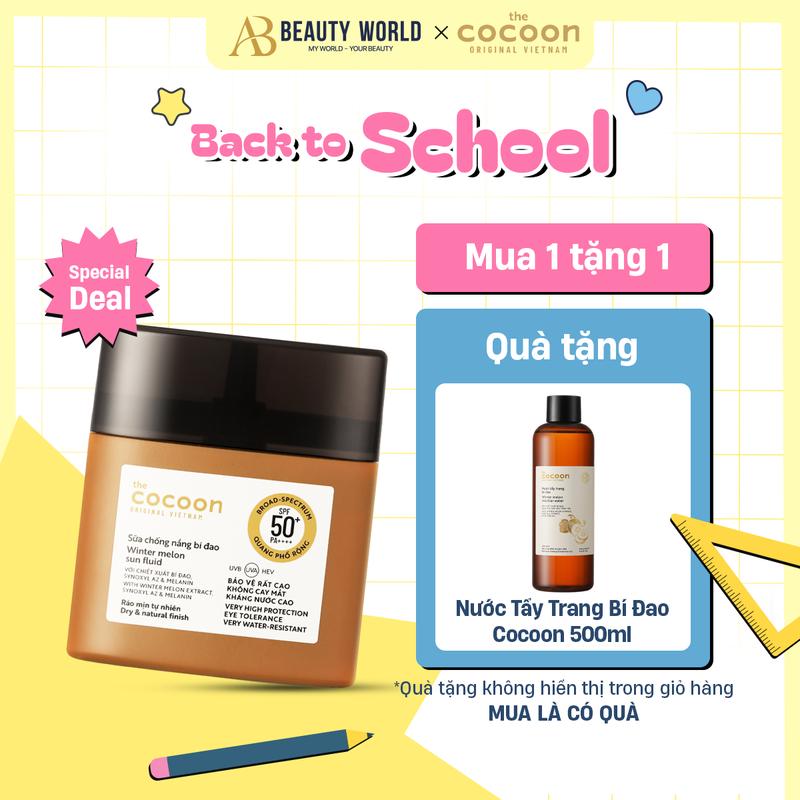 Cocoon Sữa Chống Nắng Bí Đao 50ml & Nước Tẩy Trang Bí Đao 500ml AB Beauty World