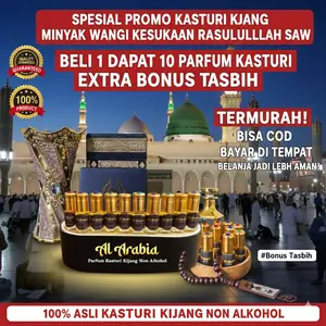 Parfum Arab Kasturi Kijang Non Alkohol – Wangi Soft Tahan Lama & Adem | Sunnah Untuk Sholat | Paket 10 Botol + FREE Tasbih Original Import