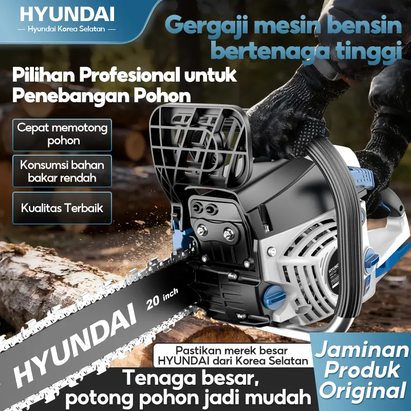 [Paduan titanium]HYUNDAI Mesin Gergaji potong kayu gasoline chainsaw 2500W CHAIN SAW 54.6CC Original