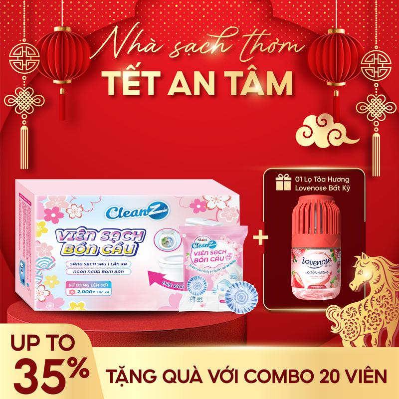   MUA 1 ĐƯỢC 1  Viên Sạch Bồn Cầu CleanZ sạch khuẩn thơm mát làm sạch mảng bám khử mùi diệt vi khuẩn toilet thế hệ mới hương đào 50g gói 