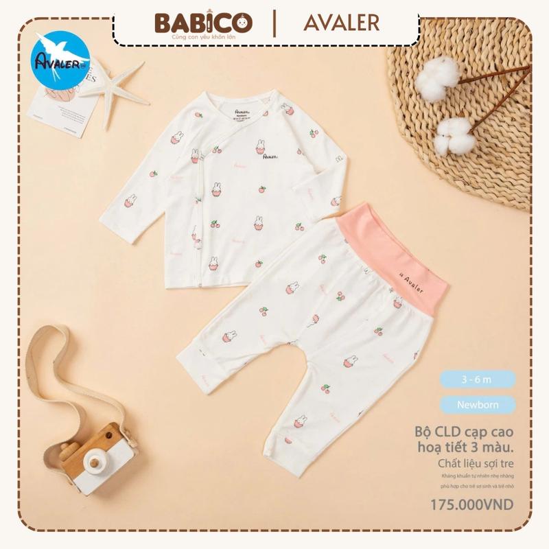   Avaler Chính Hãng  Bộ Quần Áo Dài Tay Sơ Sinh Avaler Cạp Cao Vải Sợi Tre Cao Cấp In Hình Đáng Yêu Cho Bé 