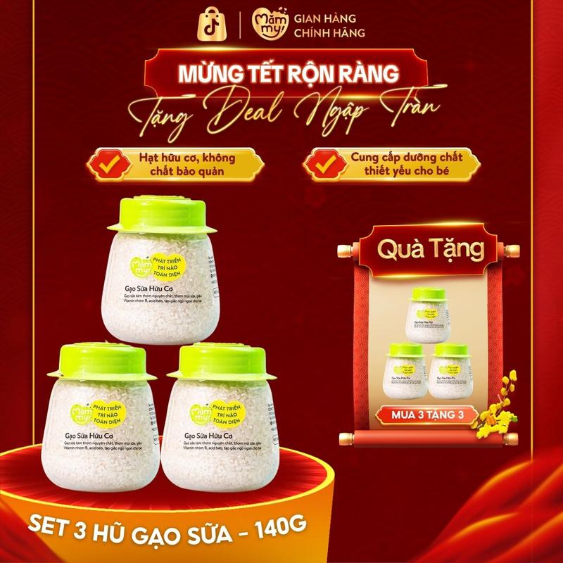  Set 3 Gạo Sữa Hữu Cơ MĂMMY Chuyên Dùng Nấu Cháo Cho Bé Ăn Dặm Bổ Sung Dưỡng Chất Hũ 140gr  MUA 3 TẶNG 3  