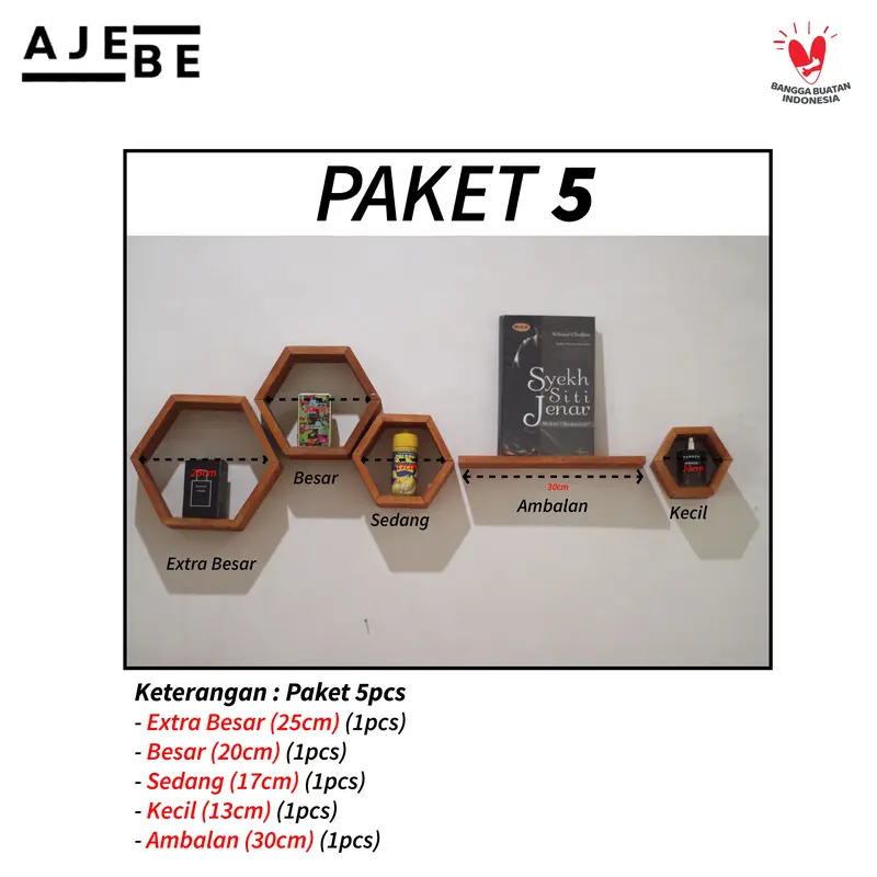 Rak Dinding Hexagonal Kayu Tempel Estetis untuk Kamar dan Ruang Tamu 6