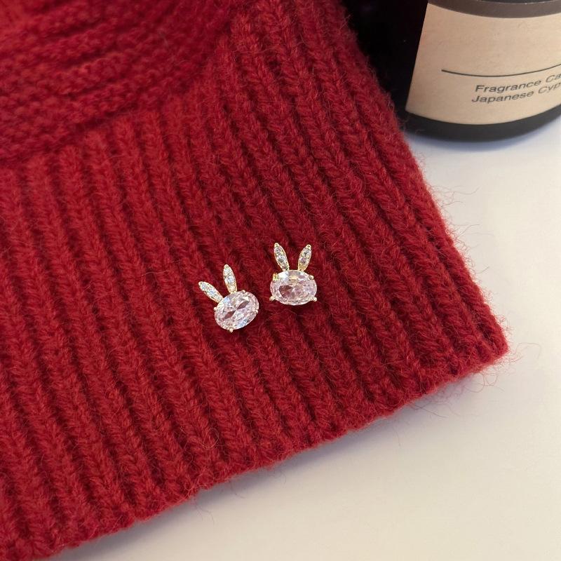 Product Introduction of S925 Silver Needle Cute Little Rabbit Zircon Earrings with Advanced Design and Zodiac Birth Year Earrings 17