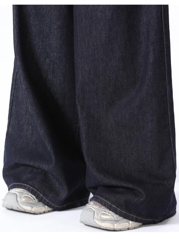 Quần jean dài ống rộng xanh than Hip Hốp cạp cao phong cách unisex 3
