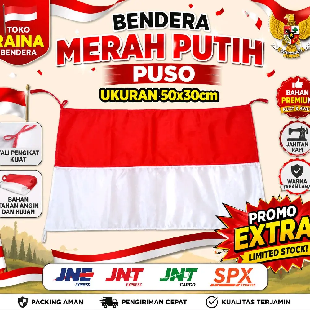 Bendera Merah Putih Puso 50x30cm Bahan Premium Tahan Angin dan Hujan Pengiriman Cepat Kualitas Terjamin