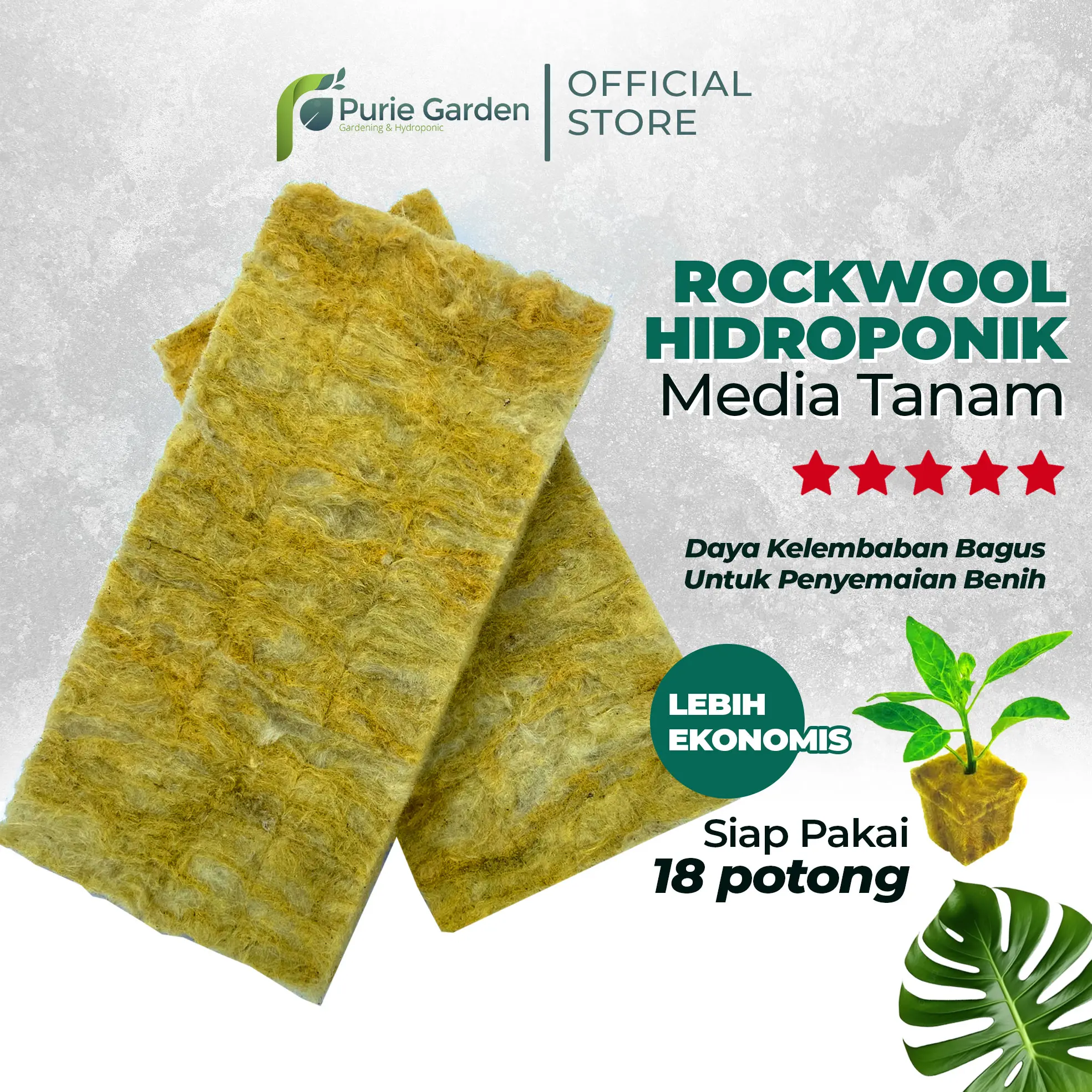 Puriegarden Media Tanam Hidroponik Rockwool 18 Potong