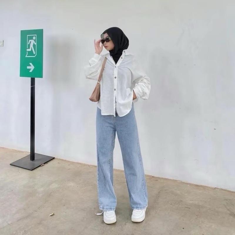 Highwaist Kulot Loose Jeans Wanita Panjang Polos-Size 27-42 muat sampai BB 100 Kg Celana Cewek Cutbray 7