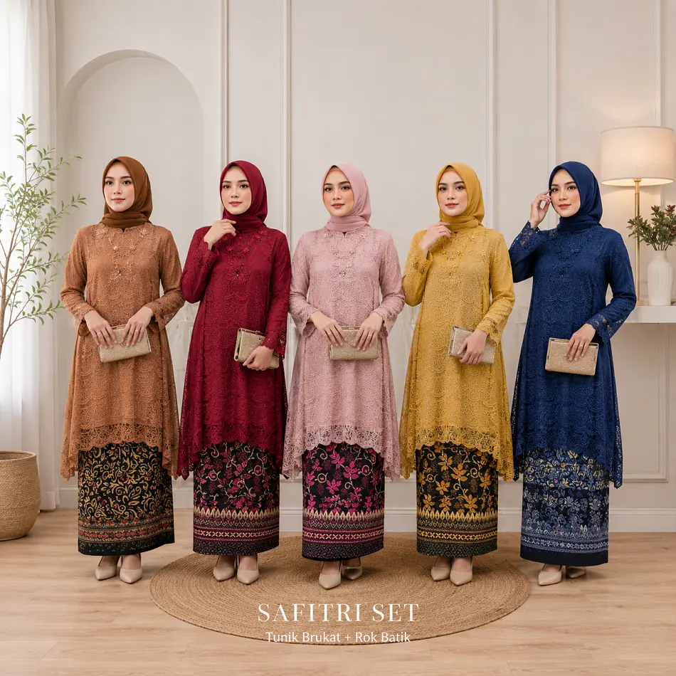 (S M L XL XXL) SET SAFITRI KEBAYA PREMIUM + ROK BATIK BRUKAT SERAGAM KONDANGAN WISUDA
