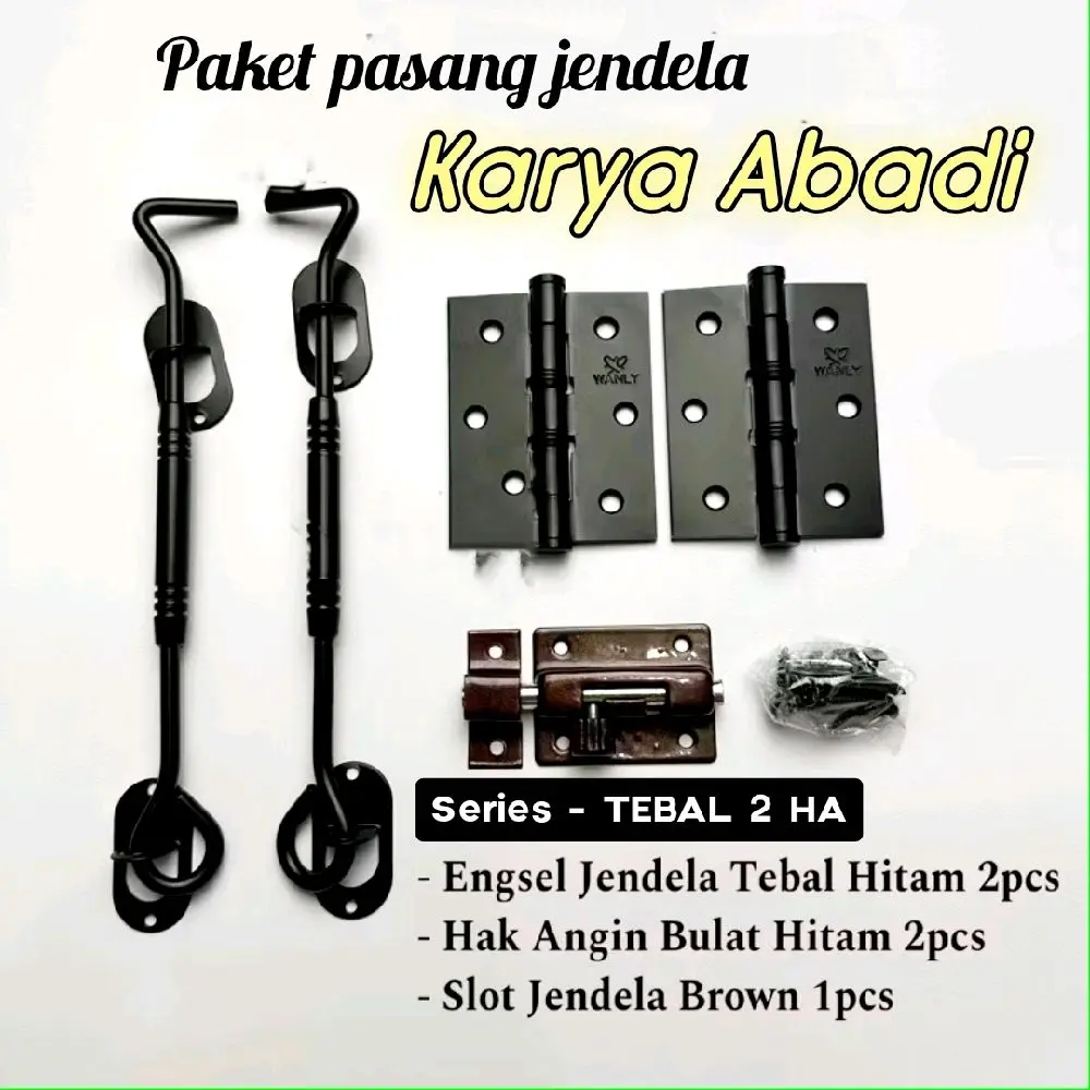 Karya Abadi 1SET Kelengkapan Jendela - Hak angin Jendela - kunci jendela - engsel jendela hitam black 3inch
