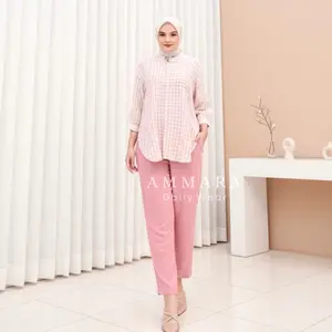 Oneset Crincle - Cey Airflow - SETELAN KIANA - Setelan Kemeja - Kotak Kotak- AMMARA