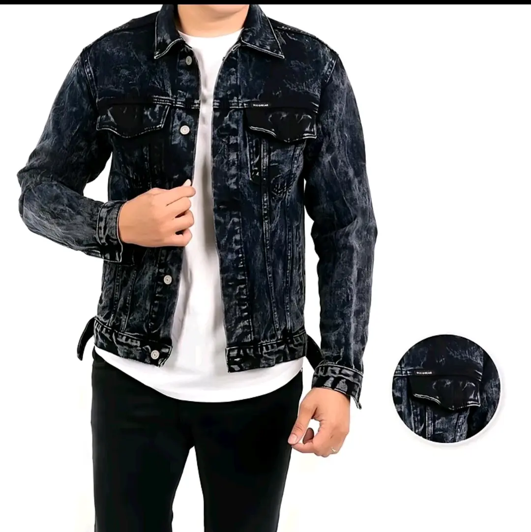 Jaket Jeans Denim Polos Pria Wanita Penutup Kancing