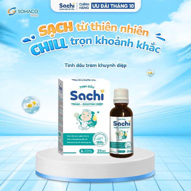 Tinh dầu tràm khuynh diệp Sachi giúp làm ấm cơ thể, đuổi muỗi, làm dịu các vết côn trùng cắn 30ml cho bé
