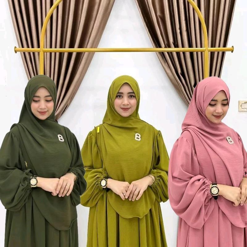 GAMIS ABAYA SET HIJAB SYAR'I BAHAN CRINKLE AIRFLOW PREMIUM MUSLIM PANJANG 1