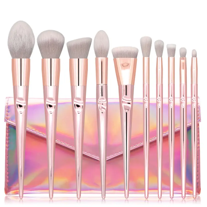 10pcs Wet and Wild Makeup Brush Set Pink Laser Bag Thumb Loose Powder Eyeshadow Brush Set Brush Beauty Tools Makeup Cosmetic