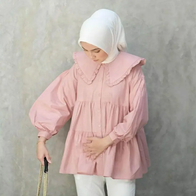 BLOUSE KOREA - LAMIA BLOUSE Busui Katun Rempel Panjang Wanita 6