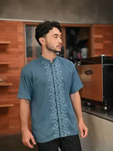alkinan baju koko bordir lengan pendek pria dewasa warna biru denim navy coklat muda hitam abu gray black ak59 alkinancollection