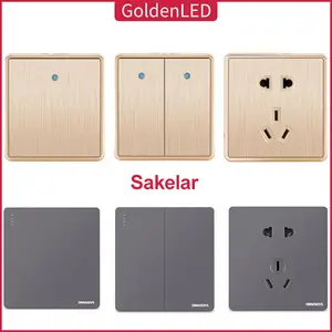 Golden LED Saklar / Sakelar Lampu Gold Brushed / Sakelar Lampu Abu Space Gray 1/2 Tembaga