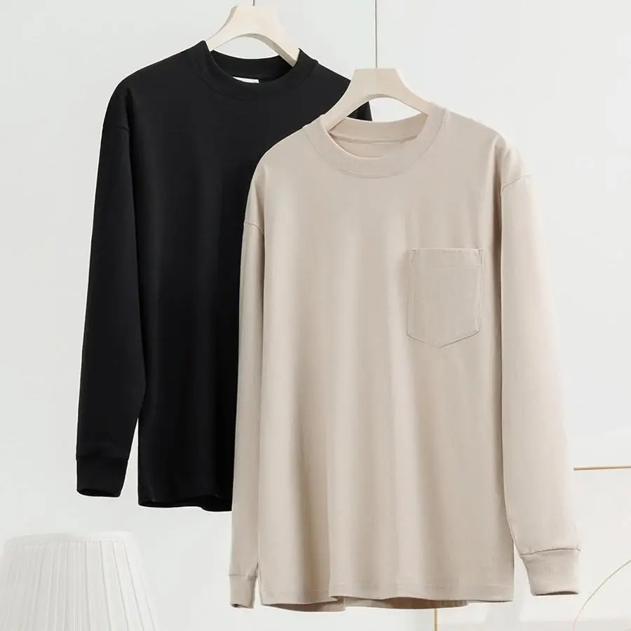 Kaos Polos Saku Lengan Panjang Warna Hitam Regular Fit T-shirt with Chest Pocket Long Slevee Tshirt Cotton Combed 24s Premium Kain Lembut Pria Standar Kerah Rib Basic Nyaman Merah