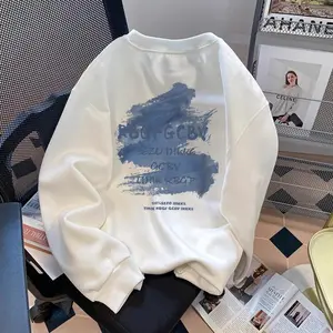 sweater lengan panjang model korea Oversize Baju Tebal Wanita Hitam Crewneck Fleece Crop Atasan