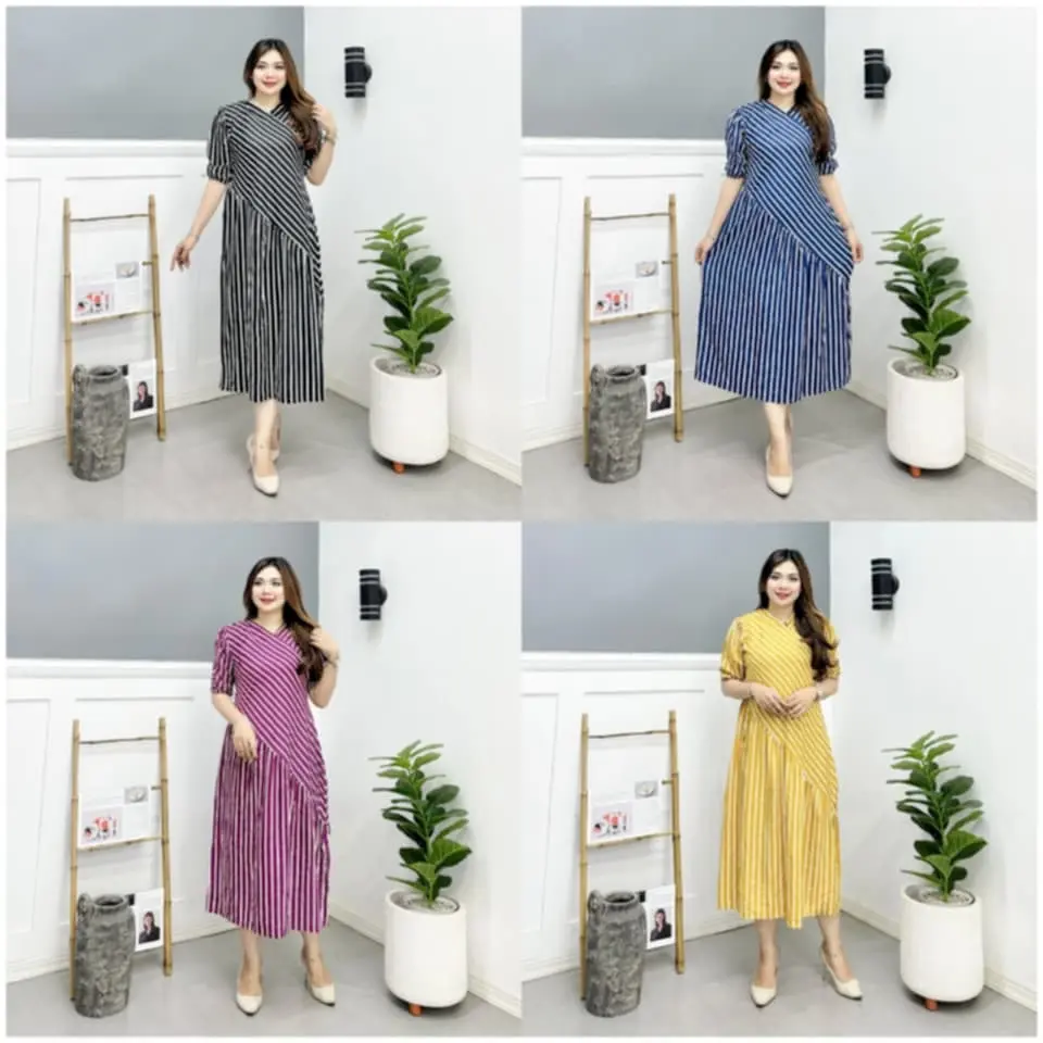 Daster Silang Salur Viral Kekinian Jumbo Masakini Busui Friendly Rayon Wanita Cantik Menyusui Nyaman Dress Santai