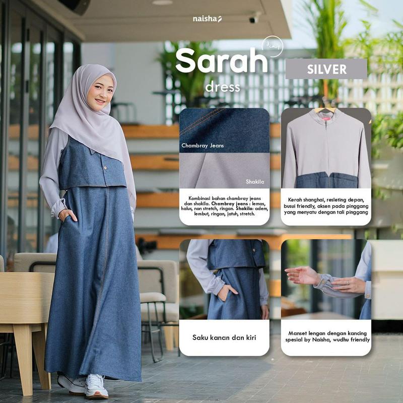 Sarah Dress 3in1 by Naisha Dress Lebaran 2024 Model Gamis Terbaru Remaja Dress Wanita Busui Frendly Kancing Kerah 2