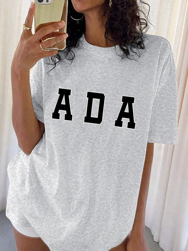 Women's Letter Print Round Neck Tee, Vintage Trendy Casual Short Sleeve T-shirt for Daily Wear, Ladies Summer Outfit, Top, Graphic Tees 1