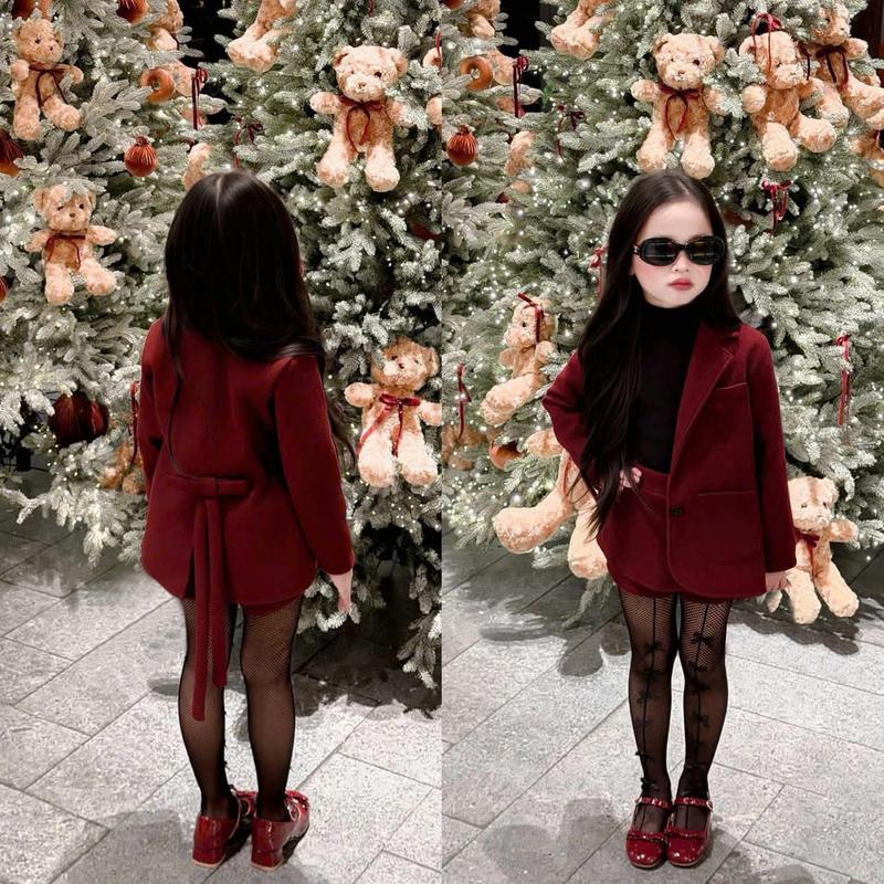 Nini kids -Sét áo dạ đỏ kèm chân váy lót quần cho bé Gái chất dạ đủ size 8-40kg DA5- Sét dạ đỏ váy