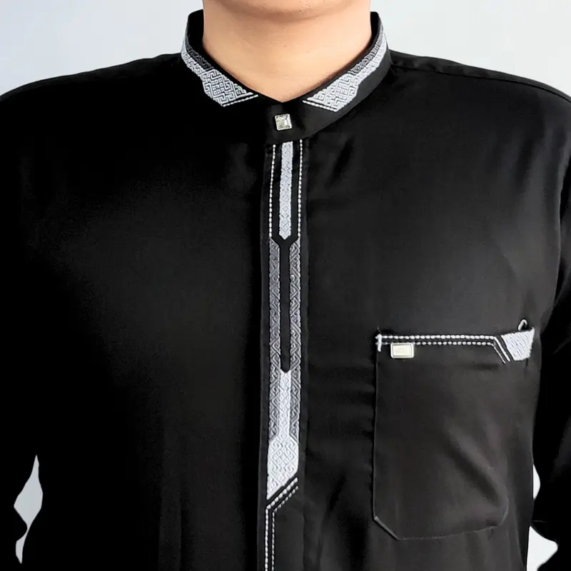 Baju Koko Pria Dewasa Lengan Panjang Manset Hitam Motif Bordir Minimalis M-L-XL-XXL 5